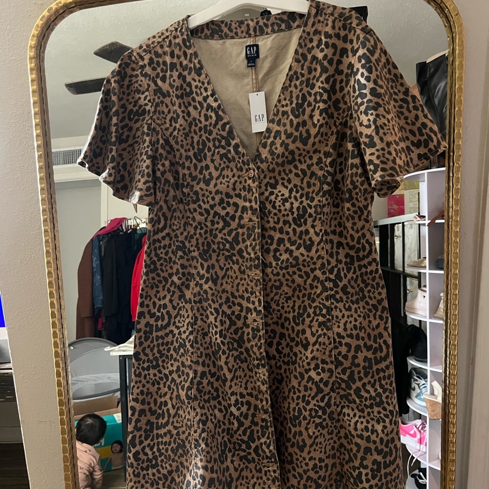 GAP Animal Print Midi Dress - Tan and Black